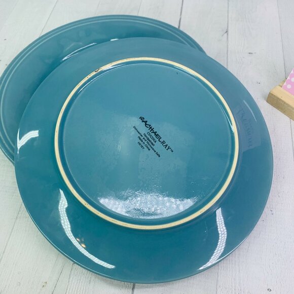 Rachael Ray CUCINA AGAVE BLUE Embossed Edge Rim Stoneware Dinner Plates Set of 4 - Picture 3 of 12